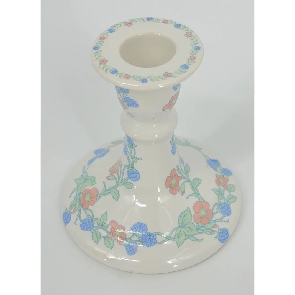 Vintage Lynn Hollyn Days of Wonder Candlestick Holders Ceramic Cottagecore Pair